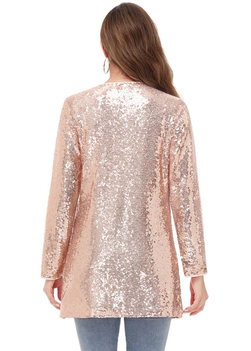 Anna-Kaci Women's Open Front Sequin Coat Las Vegas Blazer Party Club Cocktail Jacket Outerwear, Rose Gold, X-Large - Image 2
